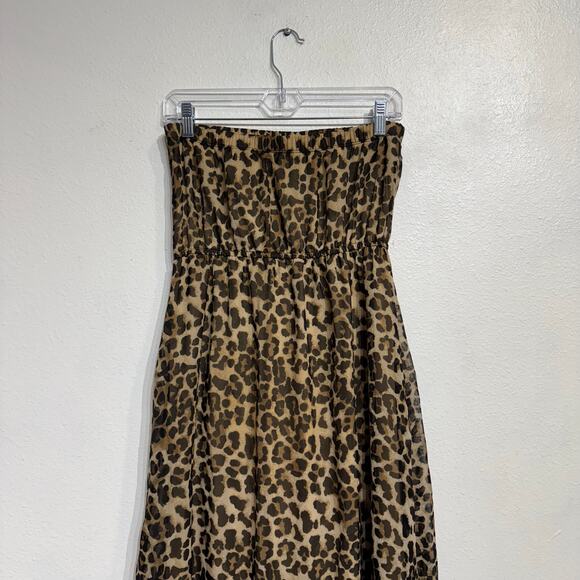 Forever 21 Tan Leopard Print Strapless Maxi Dress Sz M - Picture 6 of 9